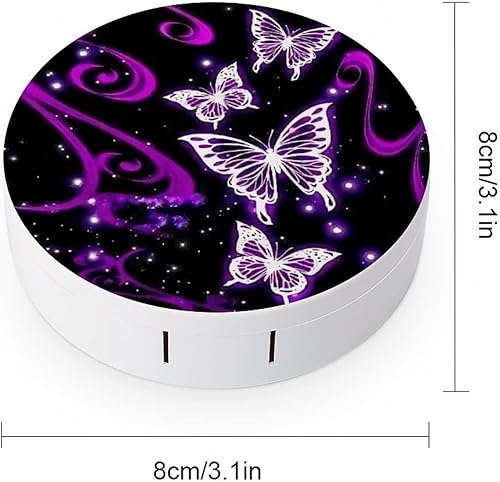 Miniatura 2 de Bagea-Ka Caja de lentes de contacto con patrón de mariposa morada, kit de cuidado de ojos, caja de espejo con pinzas removedor de herramientas,