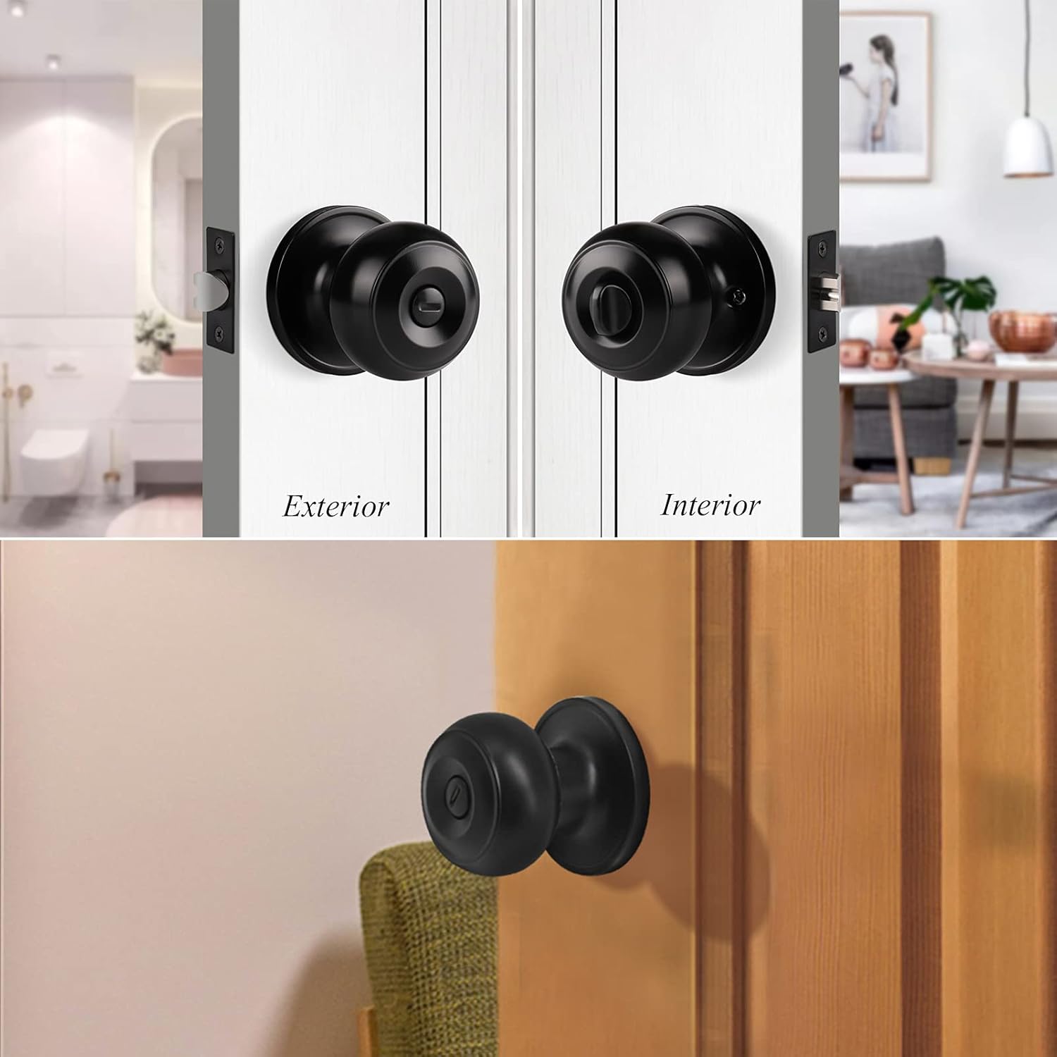Flash Sale Buy 1 get 1 Gobrico Black Interior Door Lockset Privacy Door Knobs for Bedroom Bathroom, Closet Door Handles Locks, no Key, Flat Ball Style,5 Pack