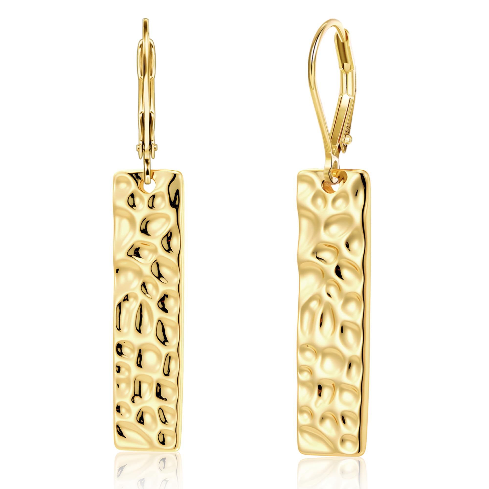 ALEXCRAFT 925 Sterling Silver Dangle Earrings for Women 14K Gold Plated French Leverback Earrings Hypoallergenic Lightweight Statement Hammer