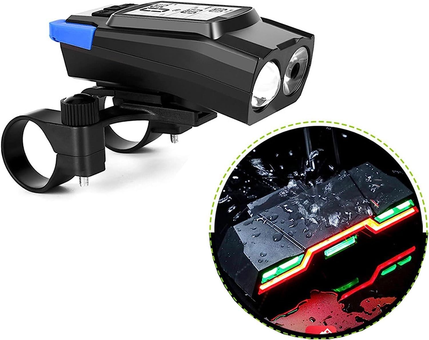 Prędkościomierz Bezprzewodowy licznik rowerowy, wielofunkcyjny rowerowy licznik kilometrów 3 w 1 + głośnik + światła Ładowanie przez USB z trójkolorowym światłem tylnym Przebiegomierz