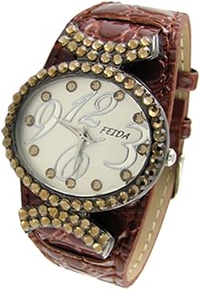 Qtqgoitem Coffee Faux Leather Band Oval Dial Rhinestone Decor Wristwatch (Model: 6b5 e61 9c4 2ab 927)