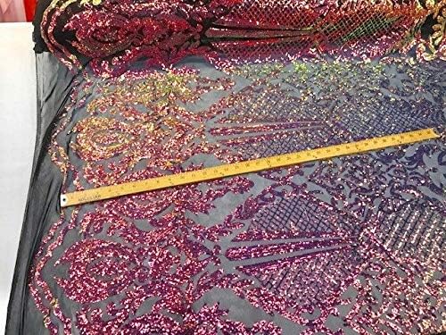 Black Iridescent Sequins on a 4 Way Stretch Nude Mesh Fabric Sold by The Yard.