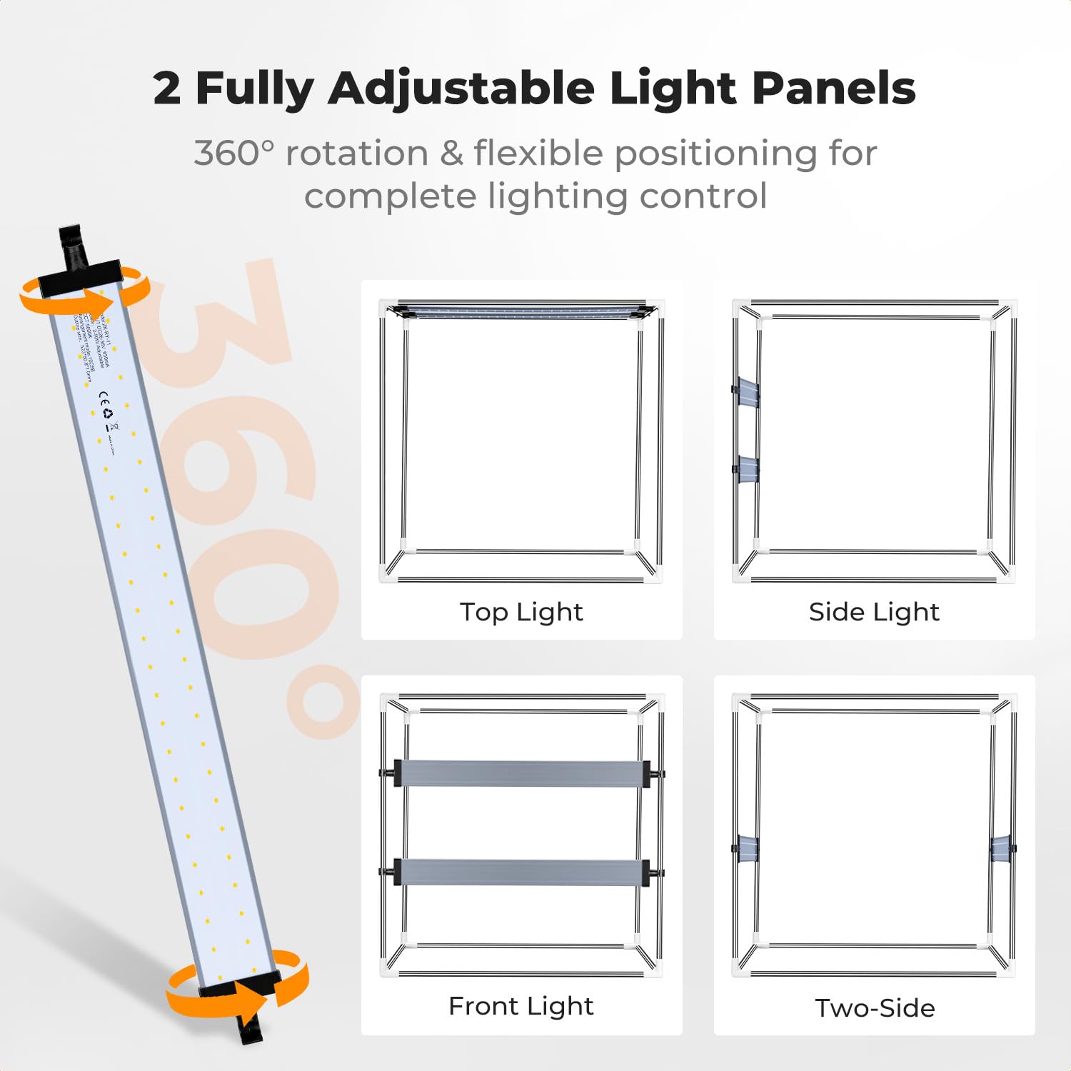K&F CONCEPT Lampa do studia fotograficznego 61 cm x 61 cm, CRI 97+ fotobudka | Ściemnialny przenośny składany namiot strzelecki z 2 panelami świetlnymi 5600K i 6 tłami do fotografii produktowej ZYRY06
