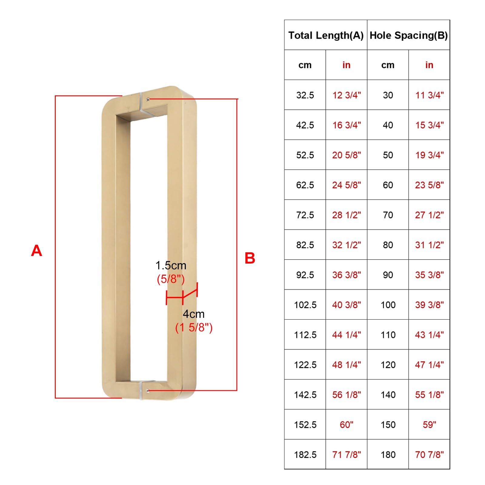 Poignée de Porte Longue en Acier Inoxydable doré, Design carré Double Face, 62,5 cm (24 5/8"), idéale pour Les Portes principales et Les Portes de Grange commerciales, poignée de remplacemen