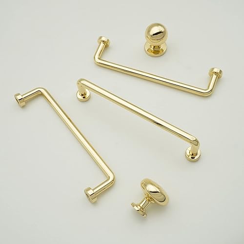 Miniatura 6 de FURFITT Paquete de 10 pomos de latón pulido para gabinetes de 1-17 pulgadas de diámetro, aleación de zinc sólido, pomos redondos dorados para