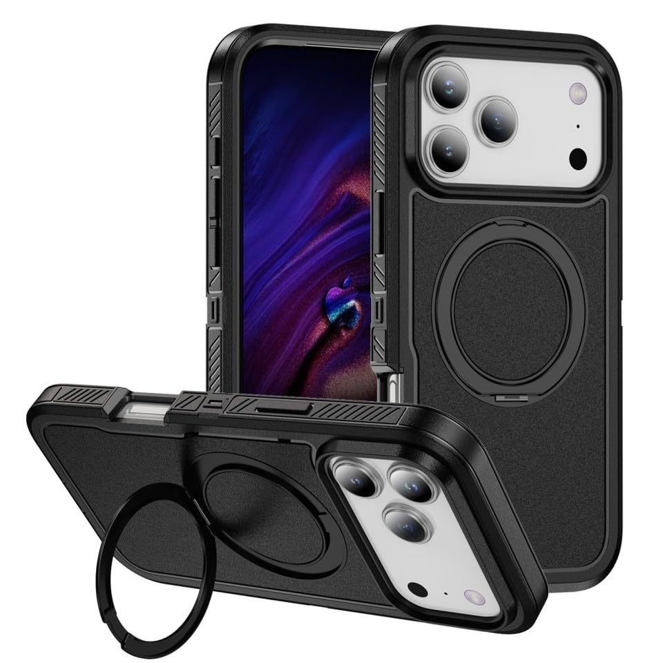 Coque iPhone 12 Pro Max silicone rigide noir antichoc avec anneau