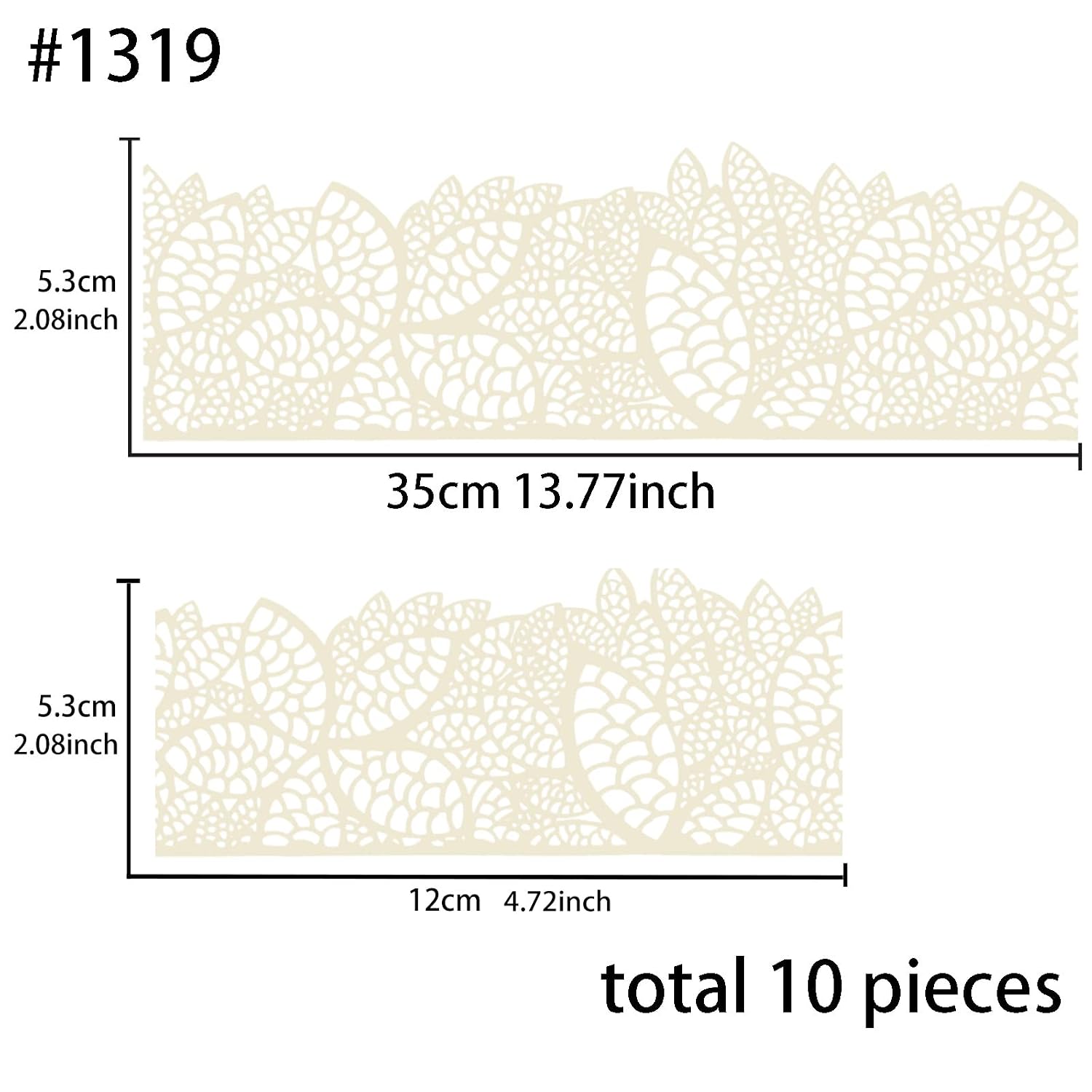 Funshowcase Large Pre-Made Ready to Use Edible Cake Lace Cherry Blossom Ivory White 14-inch 10-piece Set