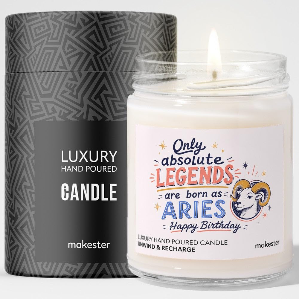 Birthday Gift for Aries - Luxury Soy Wax Candle - Vanilla, Jasmine, Sugared Almond - Makester — image 1