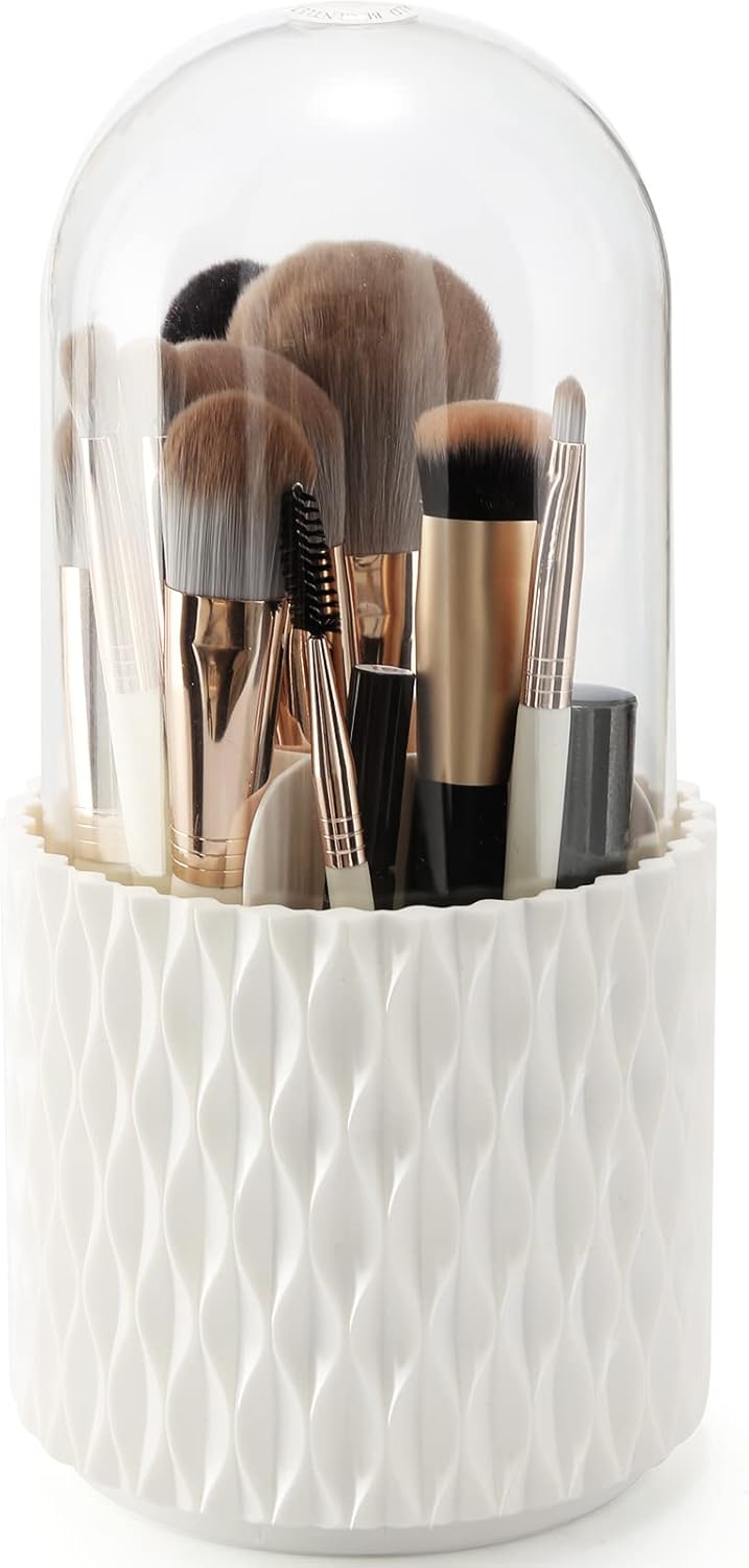 DOCMON Makeup Brush Holder with Lid, 360 Rotating Make up