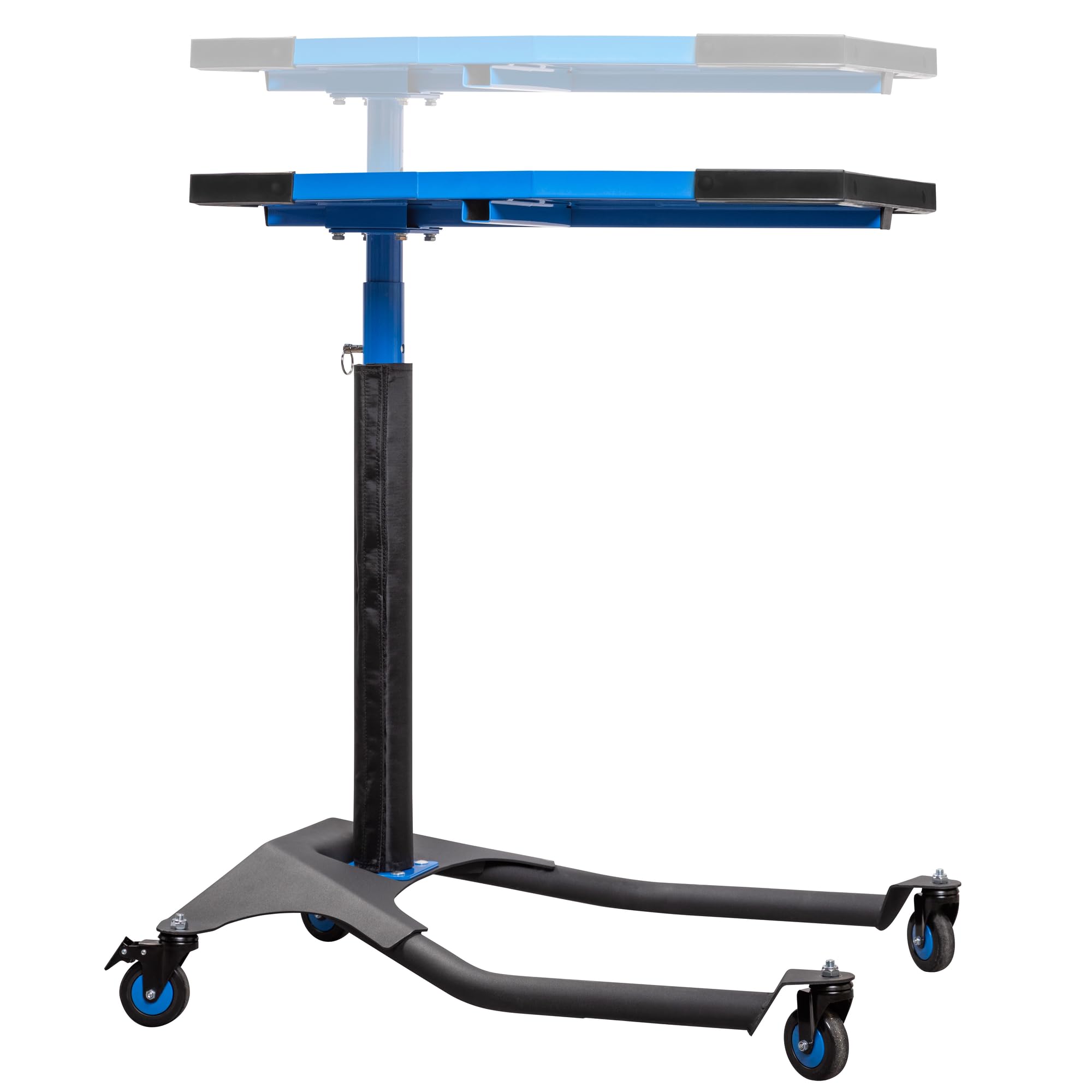 Högert Technik Mesa de Trabajo móvil HT7G564, Altura Regulable 86-120 cm, Capacidad 30 kg, Estructura en H para Taller, 4 Ruedas giratorias TPR con Freno, Azul-Negro