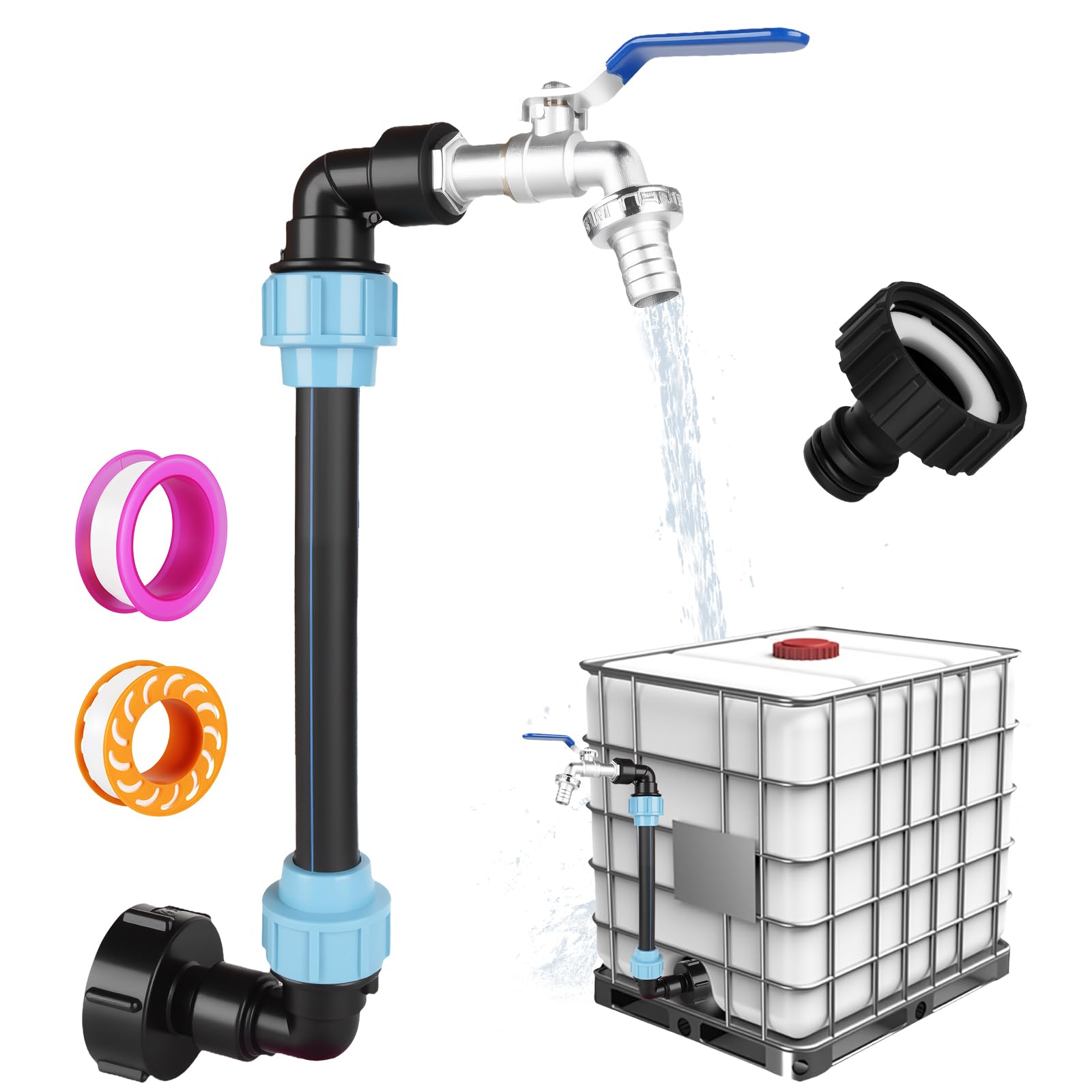 Rubinetto Scarico IBC Rubinetto Di Scarico Per Contenitore IBC (Collo Di Cigno) - Filetto 1/2" Pollice, Con Nastro PTFE Centralina Irrigazione 2 Vie - Foto 3