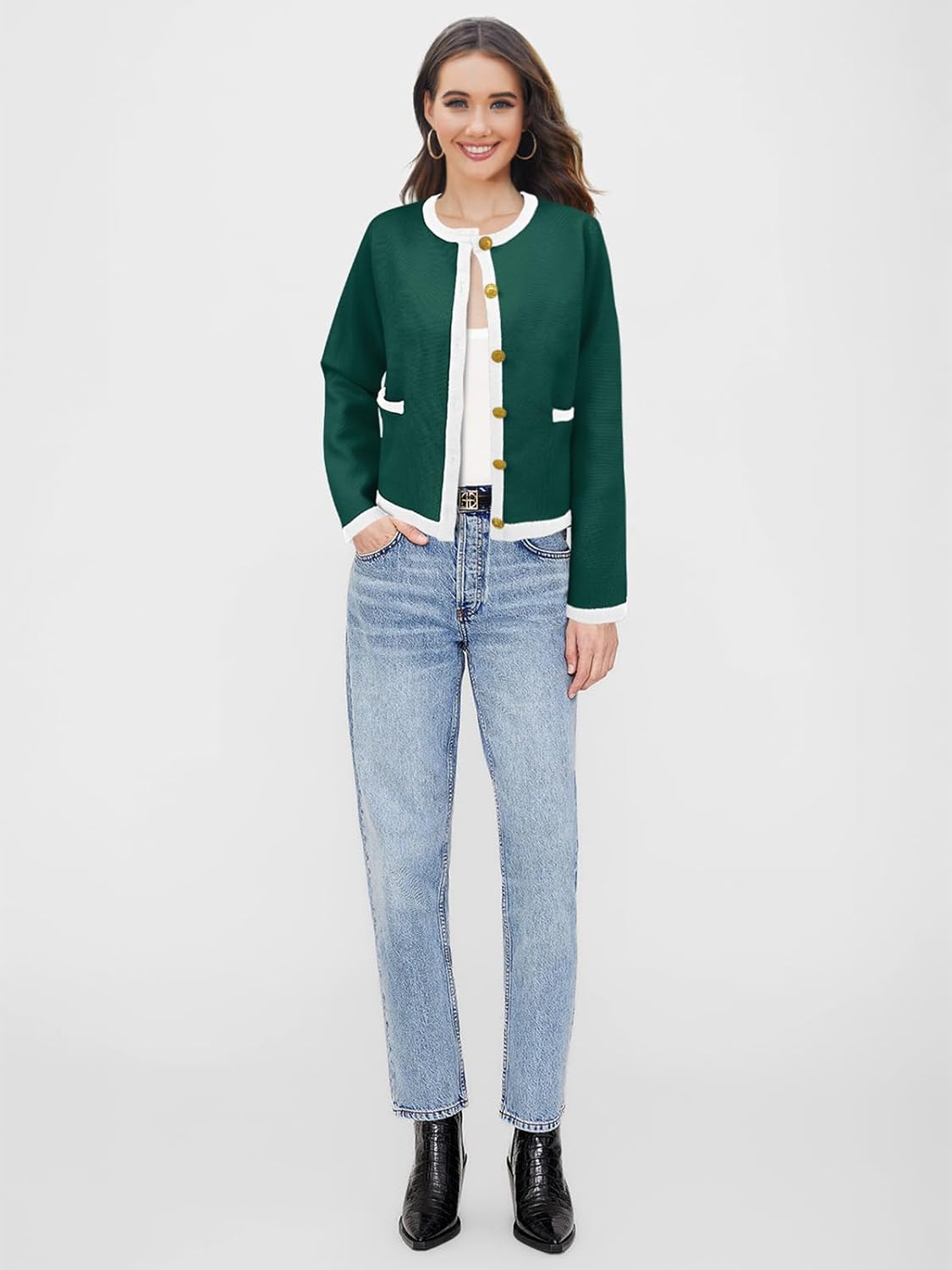 SuperPrity Cardigan Sweaters for Women Long Sleeve Button Down Cropped Knit Coat Jacket with Pocket 2024 Fashion Fall Outfits - Image 4