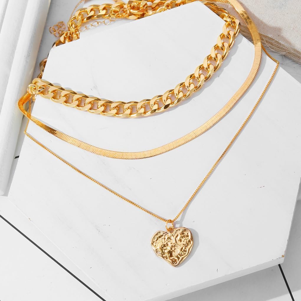 Chunky Gold Layered Necklaces for Women Big Heart Pendant Necklace Charm Stackable Chain Necklaces Trendy Choker Necklaces Gold Jewelry Accessories - Image 5