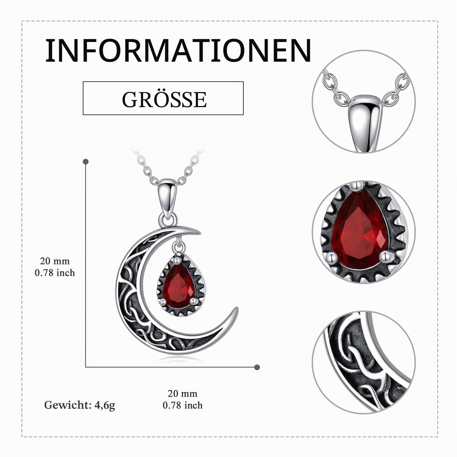 VONALA Halbmond-Halskette Sterlingsilber Rot/Lila/Schwarz/Mehrfarbig/Aquamarin/Blau/Moosachat keltische Mond-Halskette keltischer Schmuck Geschenke für Frauen Mädchen Geburtstag