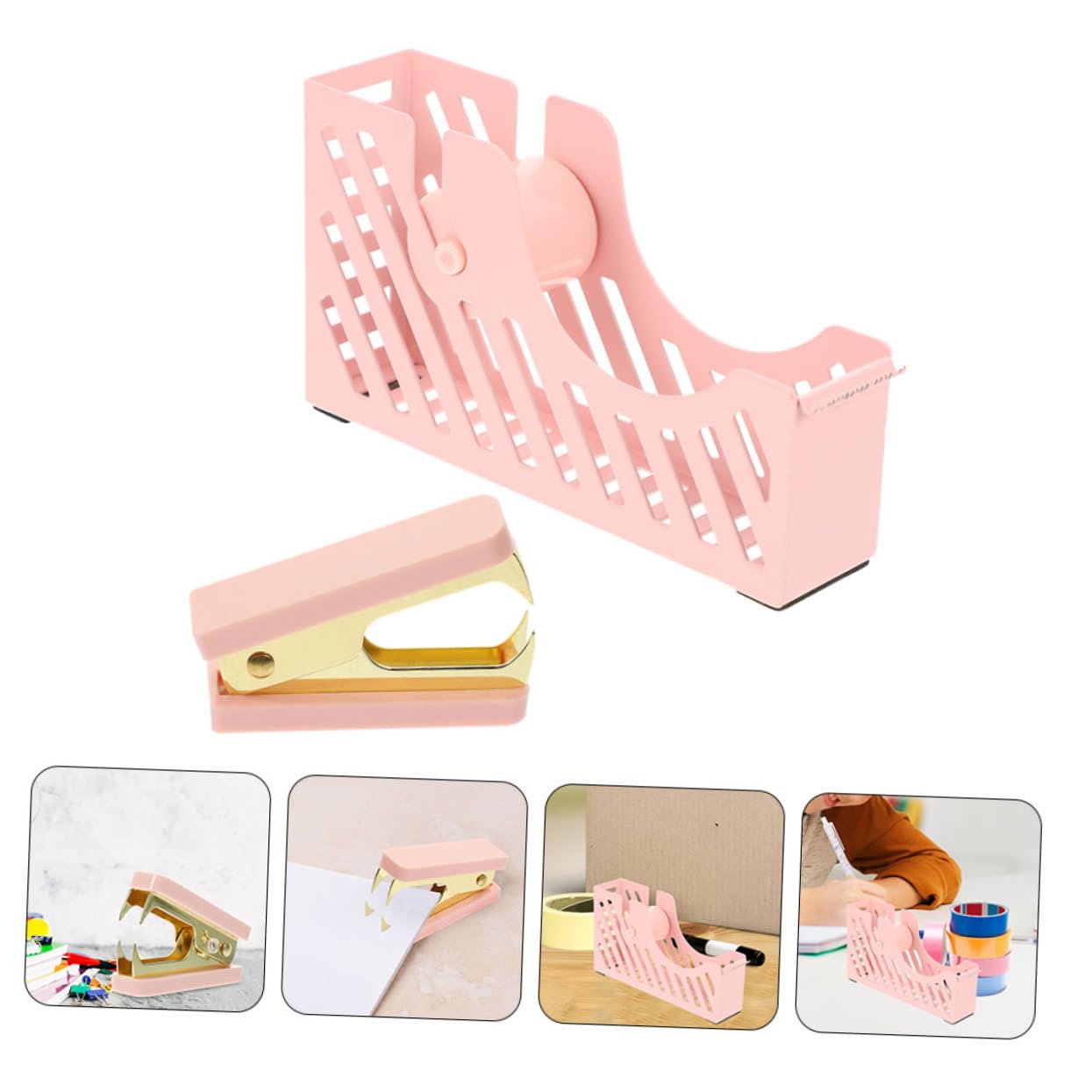 5 Set Dispenser per Nastro e Pinzatrice Scrivania Kit Completo con Rimuovi Punti Metallici per Ufficio e Casa Facile Usare e Trasportare