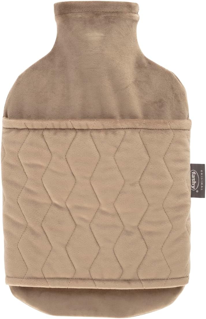 Fashy Hot Water Bottle 2.0 L with Quilted Cover with Hand Muff Function Beige