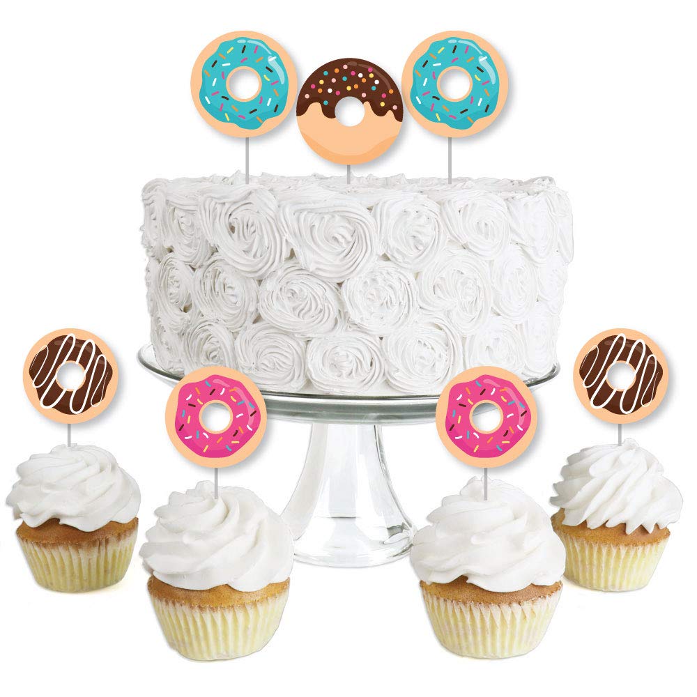 Donut Worry, Let's Party - Dessert Cupcake Toppers - Doughnut Party Clear Treat Picks - Set of 24