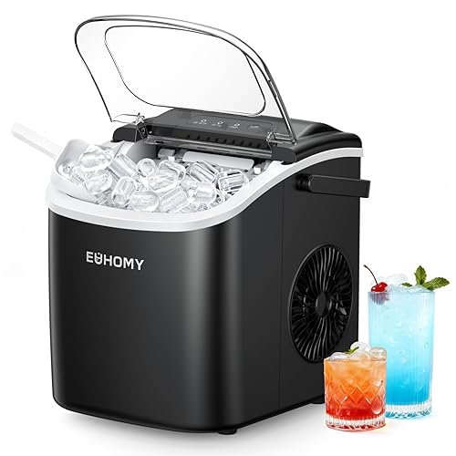 EUHOMY Countertop Ice Maker Machine with Handle, 26lbs in 24Hrs,