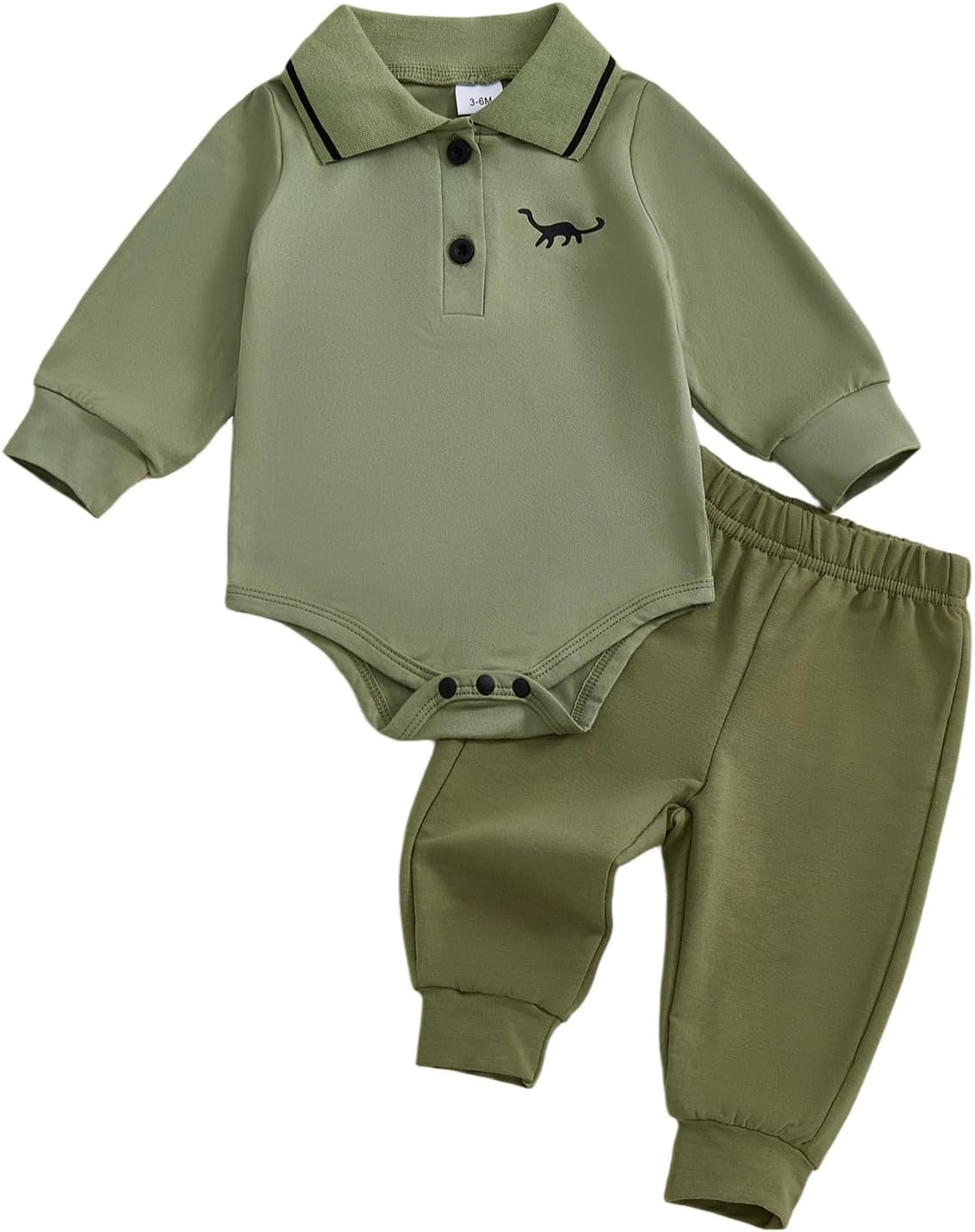 Infant Baby Boy Fall Winter Clothes Long Sleeve Lapel Collar Dinosaur Print Romper Bodysuit Pants 2PCS Outfits Set