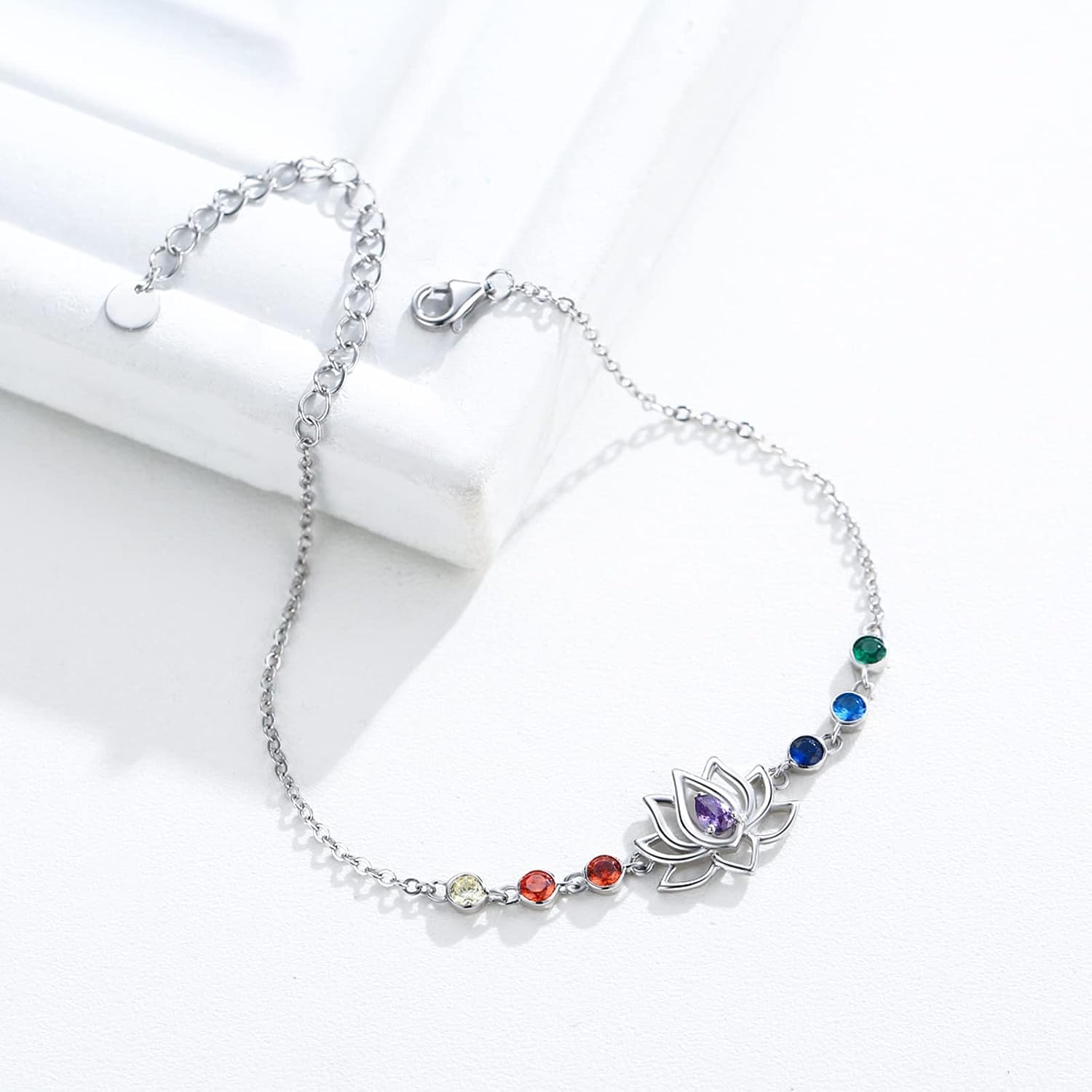 Lotus Bracelet for Women Sterling Silver Lotus Flower Ankle Bracelet Adjustable Bracelet Heal 7 Chakra Good Luck Lotus Bracelet Jewelry Gifts Energy Balance Meditation Yoga Lovers Gifts Mother's Day