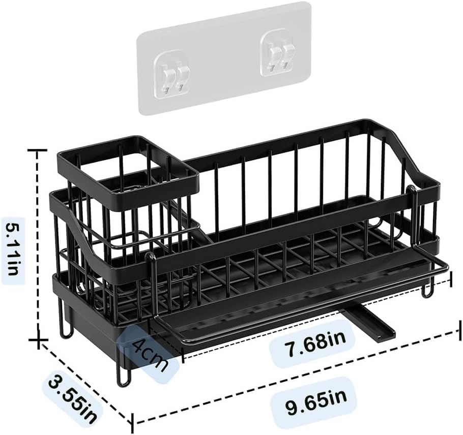 Sponge Holder for Kitchen Sink, Sink Caddy with High Brush Holder, Organzier Rustproof 304 Stainless Steel Dish Organizer Wall Mount, Soap Dispenser Storage - Image 6