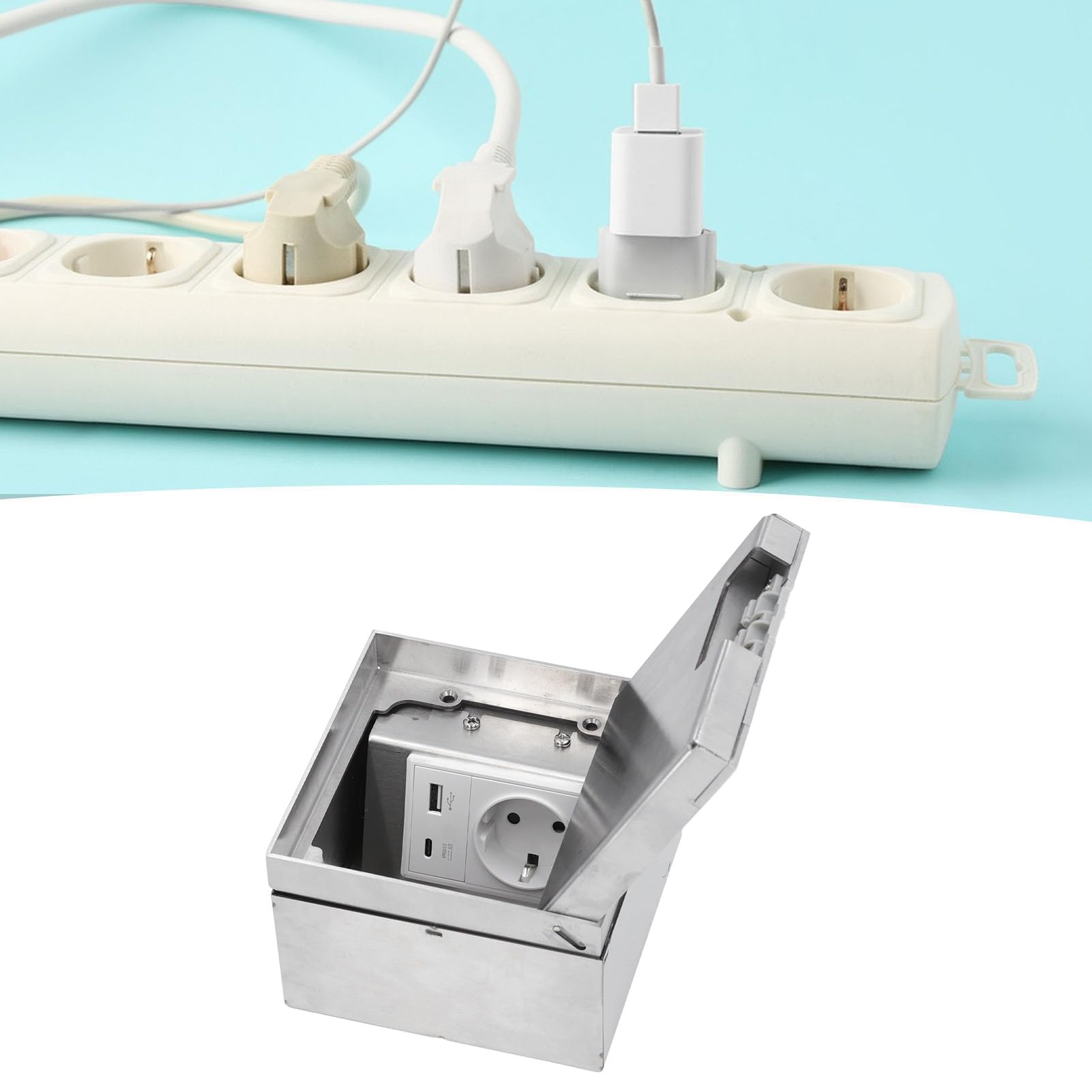 Toma de Suelo de Acero Inoxidable Resistente Al Agua, Enchufe de 2 Clavijas, USB Tipo C, Toma de Carga Rápida Integrada para Mejoras en el Hogar, Centro Comercial