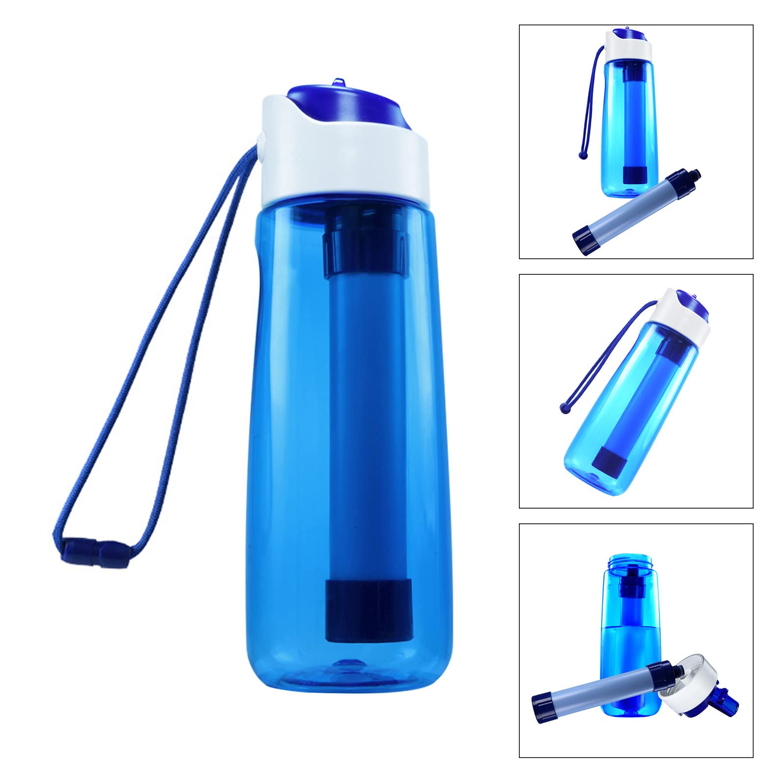 Einhandbetriebene Wasserflaschen, transparente Trinkflaschen für Fitnessstudio und Outdoor Aktivitäten, wiederverwendbar mit Filter
