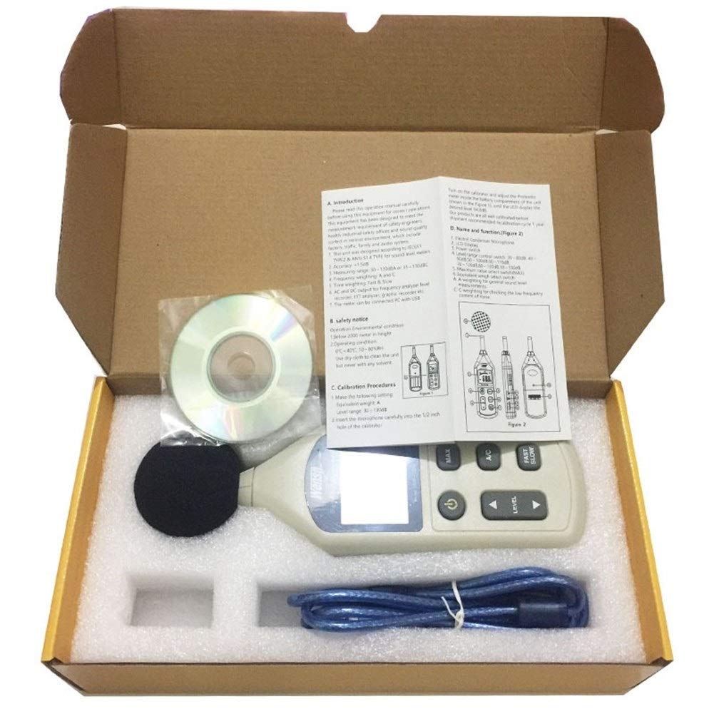 Medidor de Nivel de Sonido Digital WS1361C, Medidor de decibeles, Medidor de Ruido Medidor de Nivel de Sonido LCD Digital 30-130dB USB + con Tarjeta SD