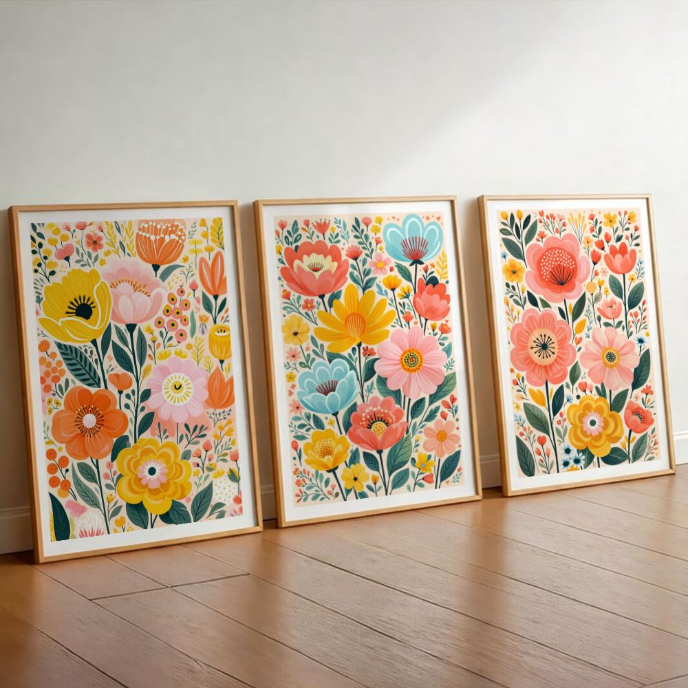 Karaaly Set of 3 Flower Wall Painting for Bedroom & Painting -13