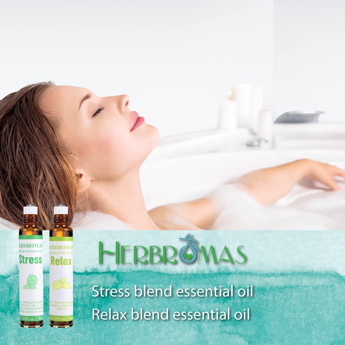 Set di roll on con oli essenziali di aromaterapia HERBROMAS, miscele naturali già diluite per l'uso sulla pelle, regalo rilassante per donne e uomini, confezione da 6 x10ml.