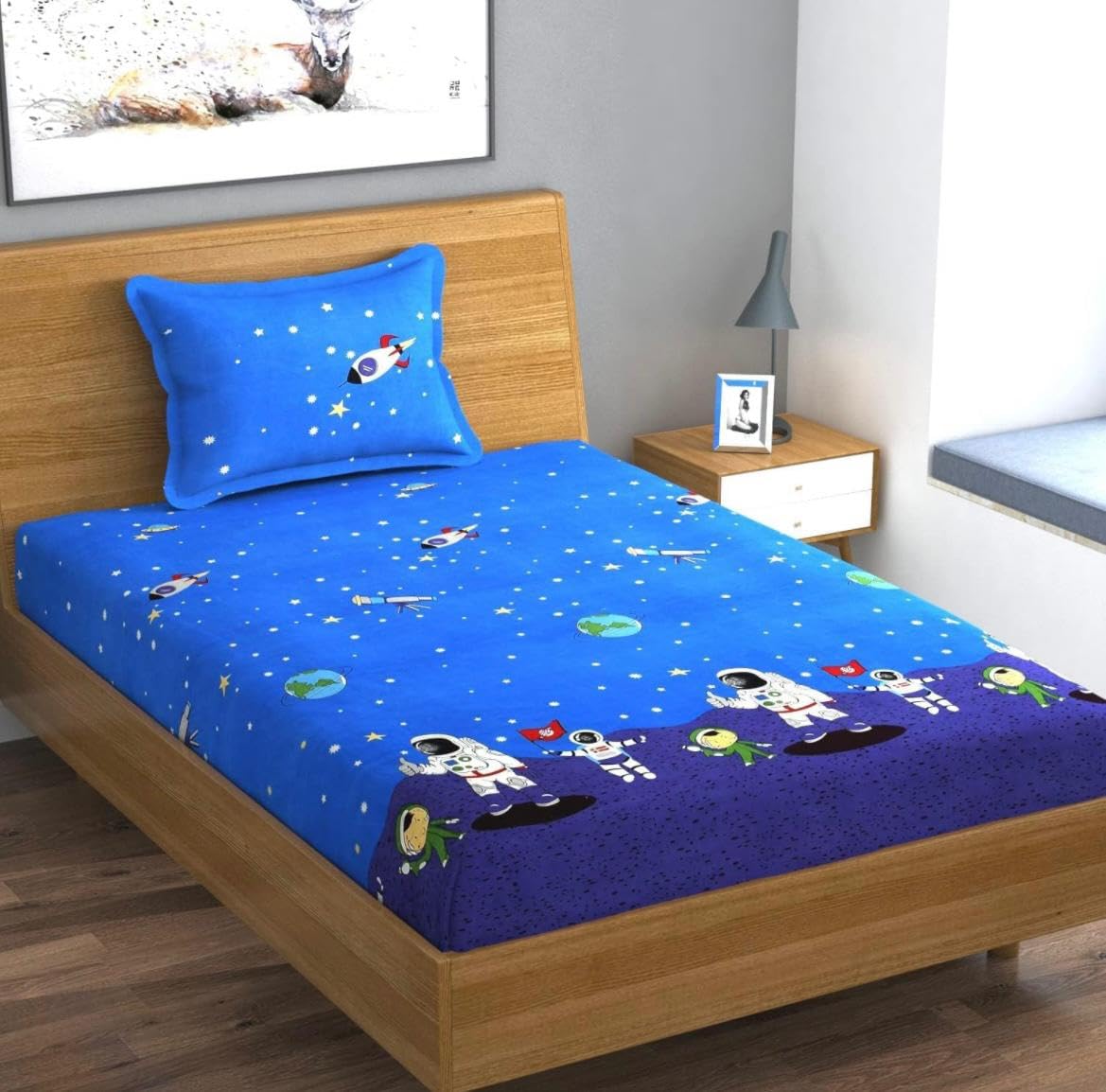 Harbell Home Kids Glace Cotton Elastic Fitted Bedsheet for Single Bed with 1 Pillow Cover - Soft and Breathable Bedding for Childrens Room, Cute Prints, Toddler and Childrens Bedroom Decor, Design1 (B0D9DCGQLD) Amazon Price History, Amazon Price Tracker