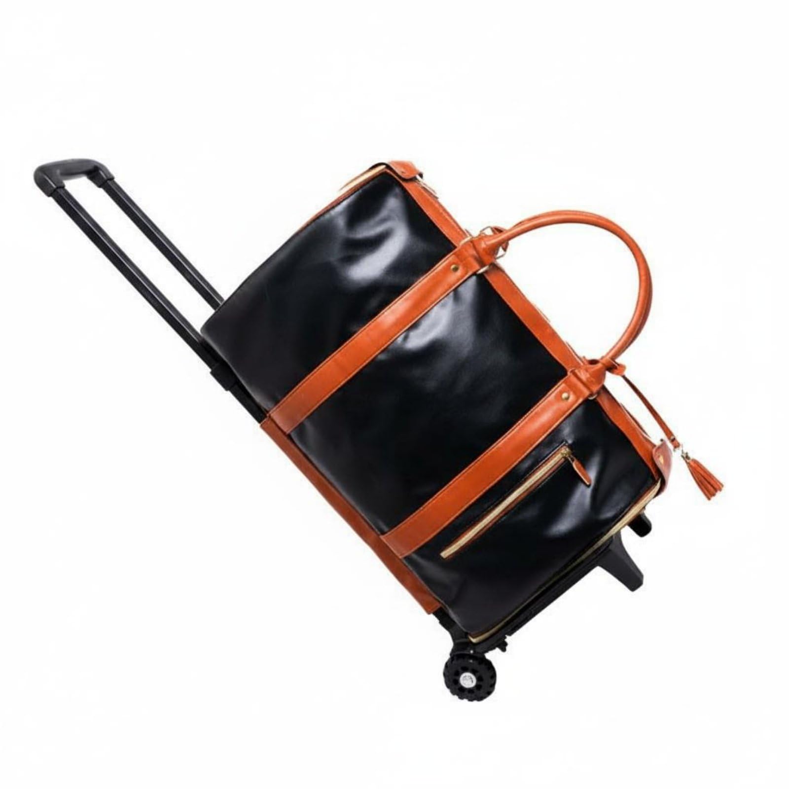 Qianly Valigia da Viaggio Borsa Indumento Borsone Convertibile con Trolley Staccabile Portabilità a Mano Spalla E Ruote in, Array, Nero E Marrone, 52 25.4 31.75 CM
