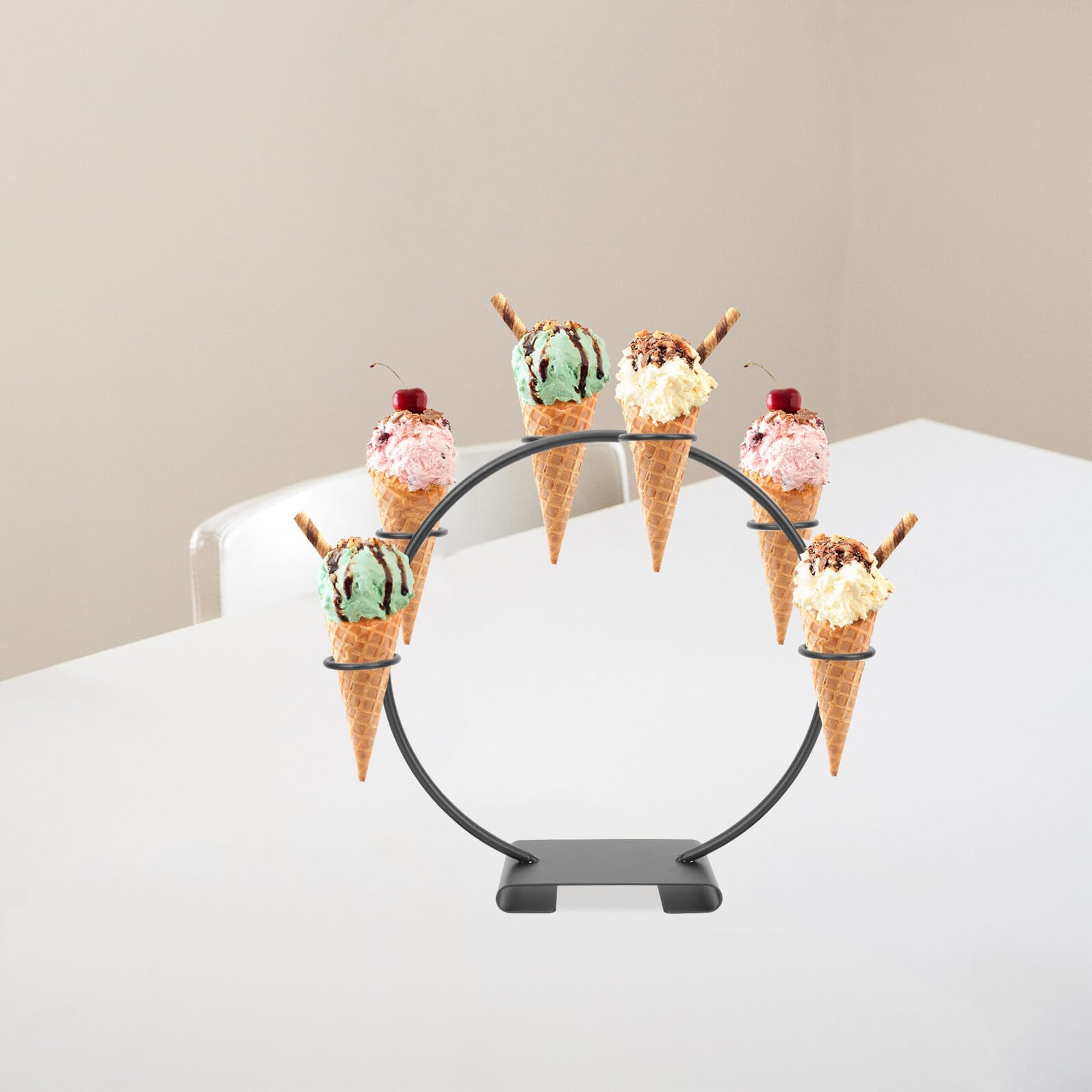 Support Cornet Glace Noir Présentoir à Cônes pour Sushi et Desserts Emplacements Stables pour Buffet Mariage et Cuisine