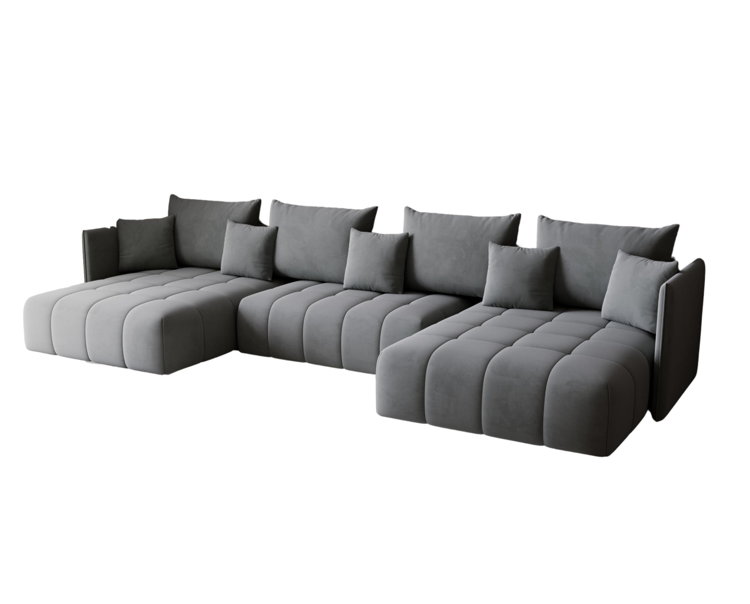 Wohnlandschaft u Form- Gona U - Schlafsofa 346 x 188 cm - T30-Schaumstoff - Automatisches Zusammenklappen für einfaches Entfalten - 346x188x93cm - Monolith 84 (Grau)