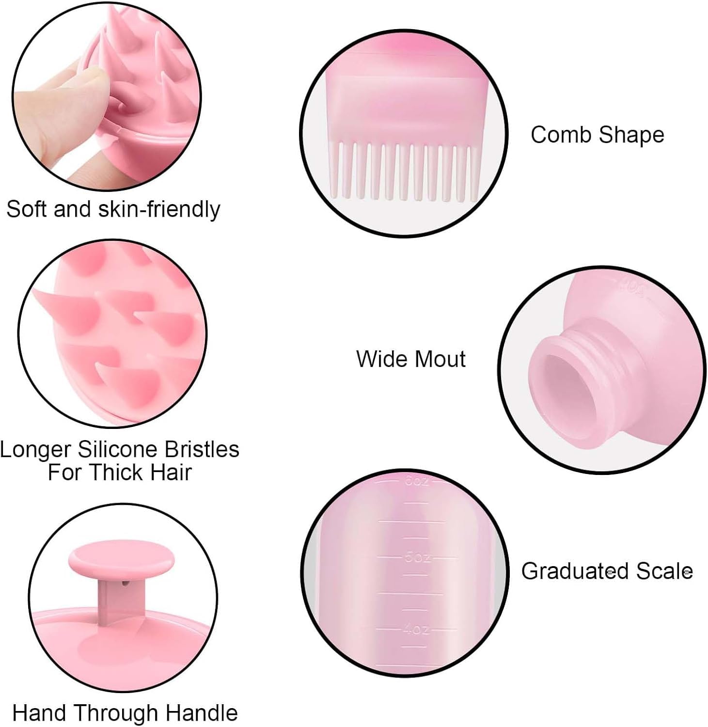 Lot de 2 Applicateur Huile Cheveux,Hair Dye Brush Bottle,Brosse Teinture,Flacon Applicateur Huile Cheveux Avec Échelle,Peigne De Massage Du Cuir Chevelu(Rose)