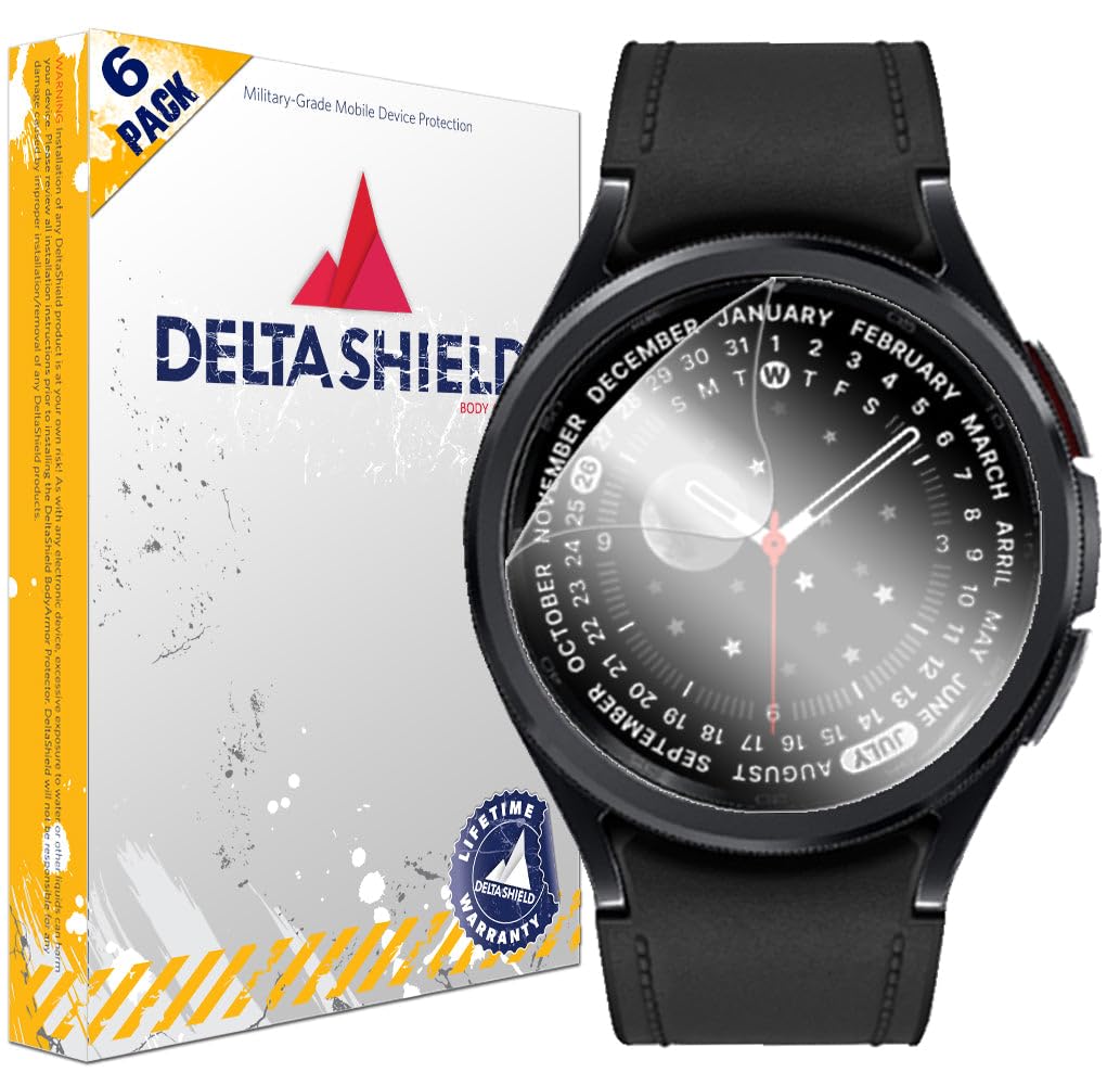 DeltaShield Screen Protector for Samsung Galaxy Watch 6 Classic (43mm) (6-Pack) BodyArmor Anti-Bubble Military-Grade Clear TPU Film