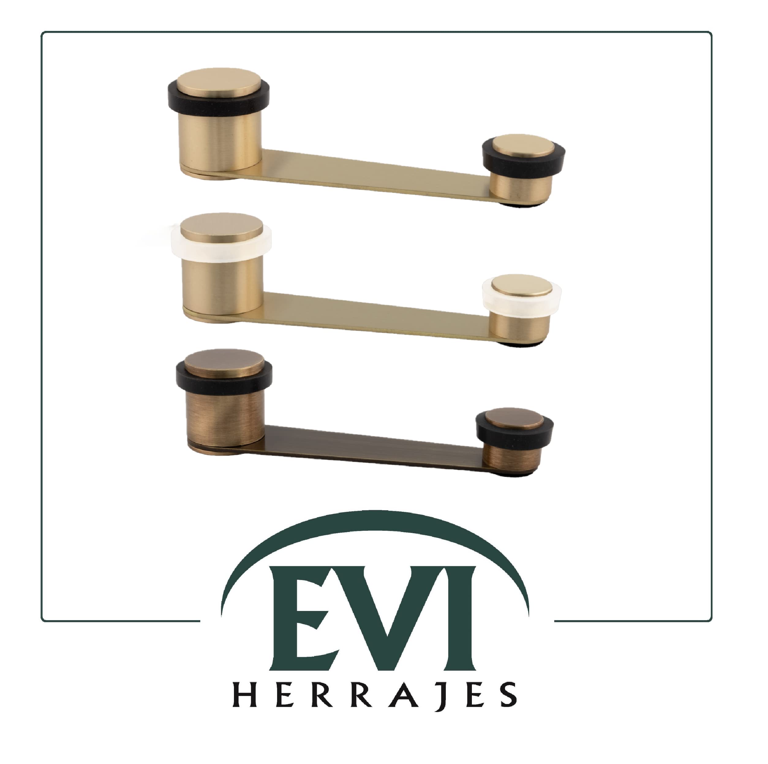 EVI Herrajes | Fermaporta con fermo gireole| Per porta fino a 70mm di spessore|Ottone con finitura in Pelle e Gomma Nera| Compresi utensile, vite + tassello di fissaggio| I-152DUALCU