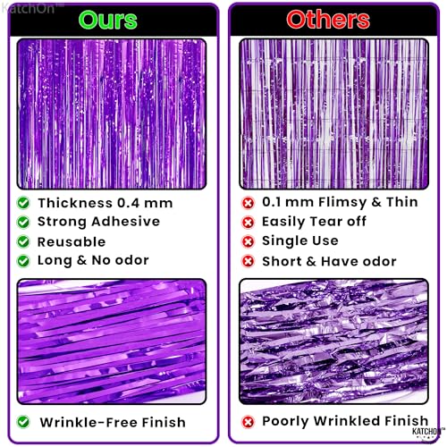 Image of KatchOn, Purple Fringe Backdrop - Pack of 2 | Purple Streamers for Birthday Decorations, Halloween Decorations | Wedding, Baby Shower, Halloween Party Decor | Tinsel Curtains for Bachelorette
