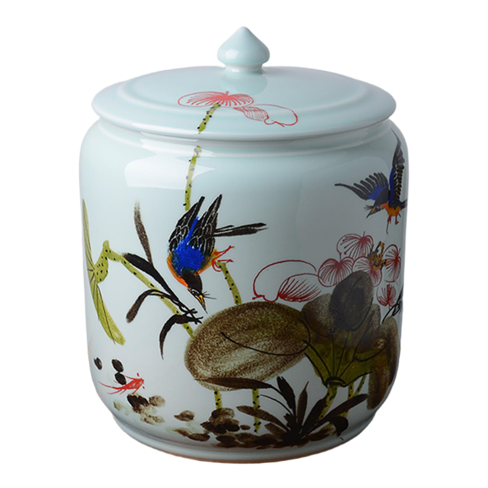 Duży ceramiczny słoik na ryż, ceramiczne wiaderko na ryż do użytku domowego, ceramiczny cylinder na ryż z pokrywką, ceramiczny pojemnik na ryż(Blue B,35.4x28.3cm/13.9x11.1in)