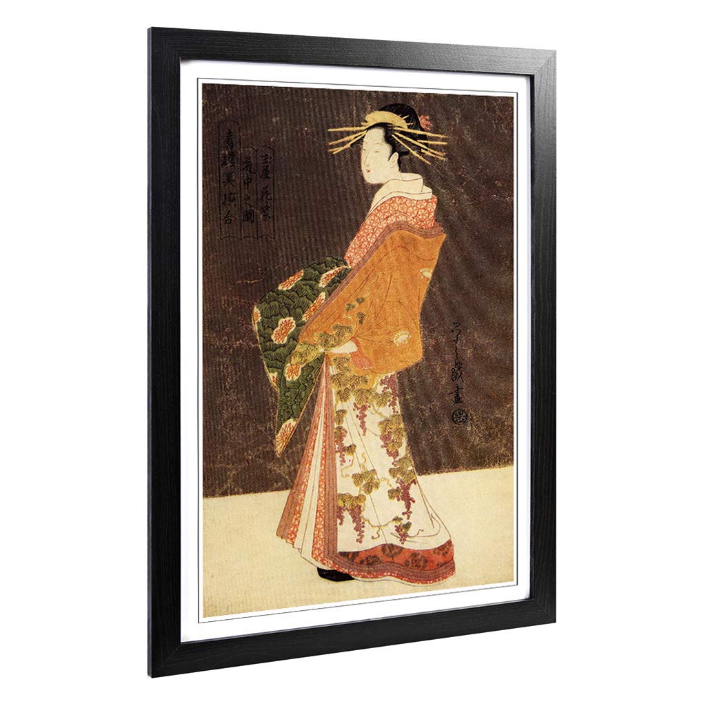Big Box Art Framed Print of Courtesan Hanamurasaki Japanese Oriental Design | Wall Art Picture | Home Decor for Kitchen, Living Room, Bedroom, Hallway, Black, A2 / 24.5x18 Inch / 62x45cm