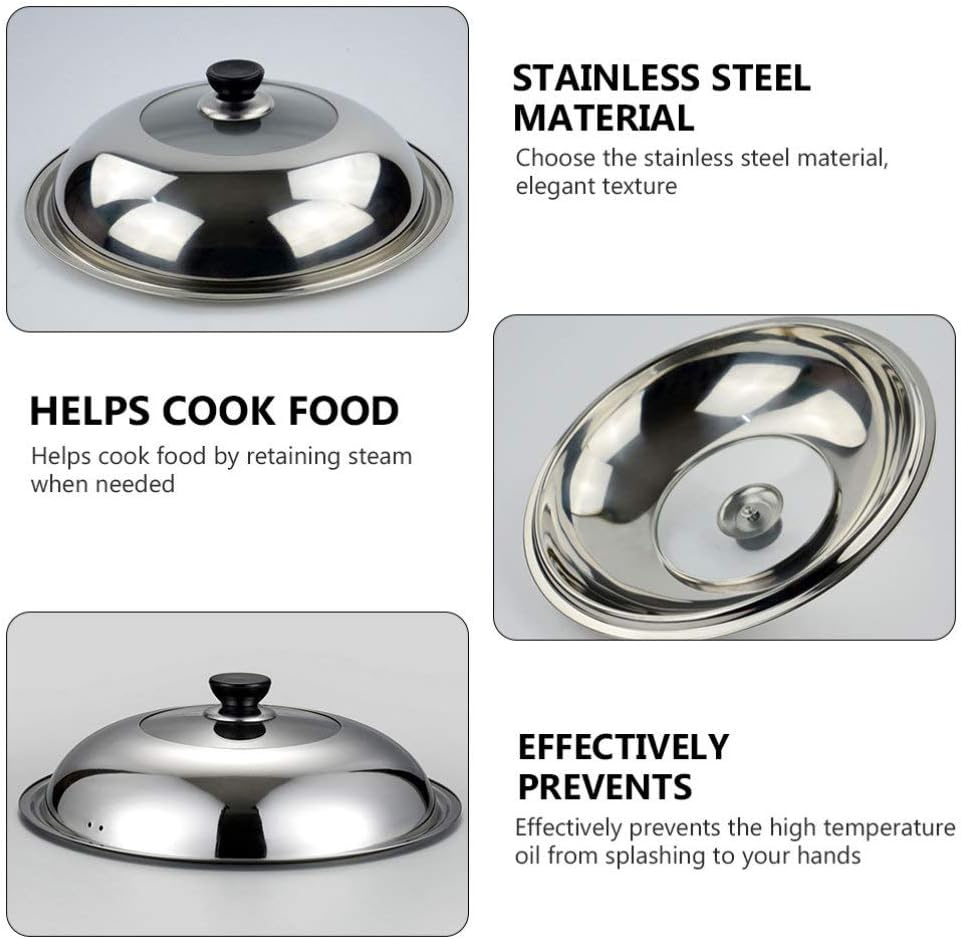 Yardwe Stainless Steel Universal Lid Pots and Pans Cover Replacement for Frying Pan and Cookware 38CM