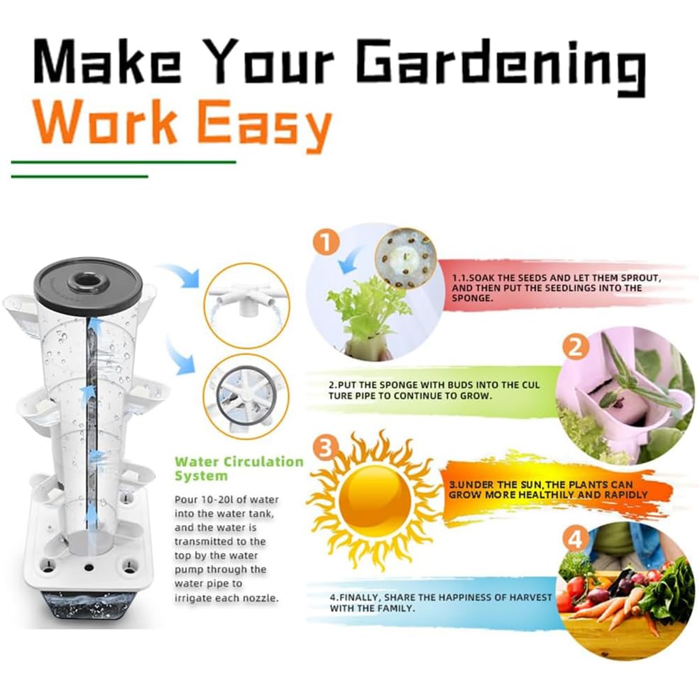 Hydroponik-Turm, Hydroponisches Anbausystem für den Garten, Aeroponik-Anbauset für Kräuter, Obst und Gemüse mit Befeuchtungspumpe, Adapter, Netztöpfen, Timer für Obst, Gemüse und Kräuter