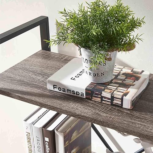 Miniatura 7 de BON AUGURE Estantería pequeña de 3 niveles, estantería industrial rústica, estantería de metal de madera corta para sala de estar, dormitorio y