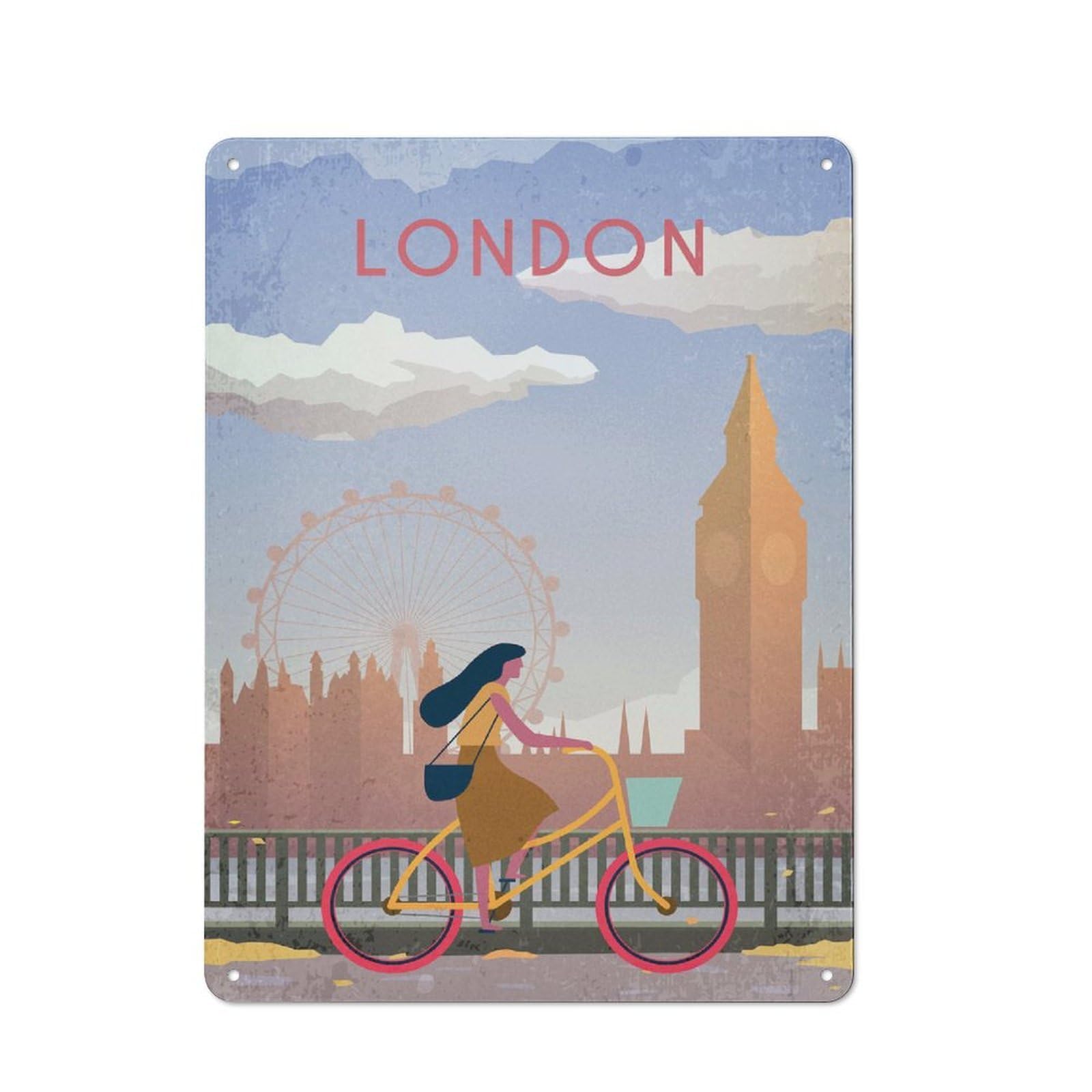 Junmoney London Vintage Metal Plaque 40X30cm With For Hallway Wall, Retro Decor, For Themed Interiors In Hallways And Entrance Areas