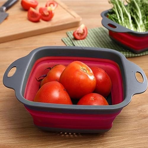 Miniatura 4 de Juego de colador de silicona plegable de malla para verduras y frutas, juego de 2 coladores plegables para fregadero de cocina y protectores (azul,