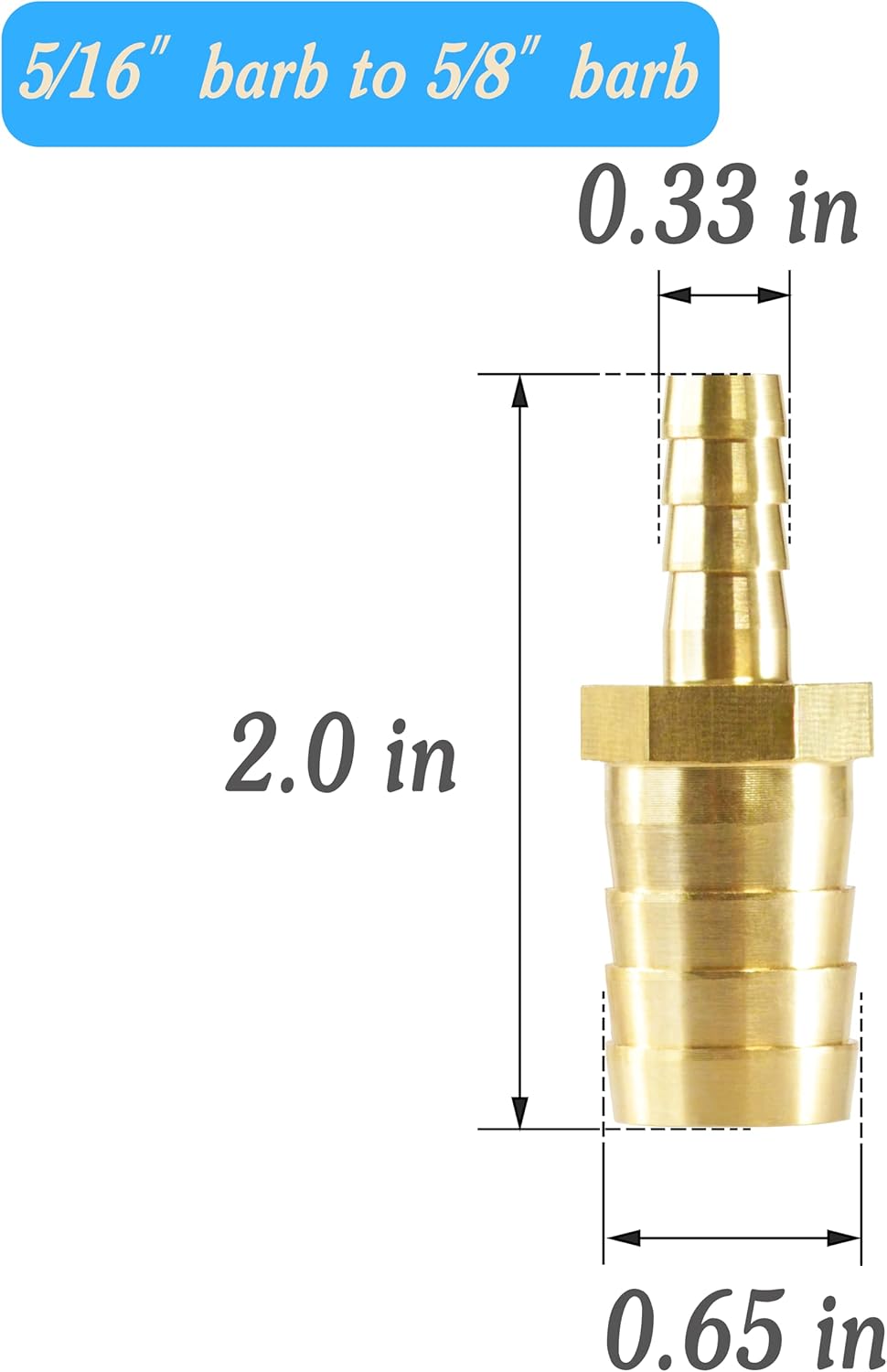 Brass Hose Barb Reducer 5/8" (16mm) to 5/16" (8mm) Reducing Barb Splicer Mender with Stainless Steel Pipe Clamps air Hose Repair kit for Pipe Line/Fuel/Air (Pack of 5)