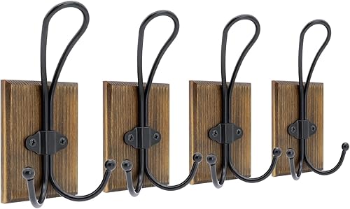 Ganchos de pared para colgar, paquete de 4 ganchos para toallas de granja para baños montados en la pared, ganchos de madera decorativos rústicos Ganchos de pared para colgar, paquete de 4 ganchos para toallas de granja para baños montados en la pared, ganchos de madera decorativos rústicos