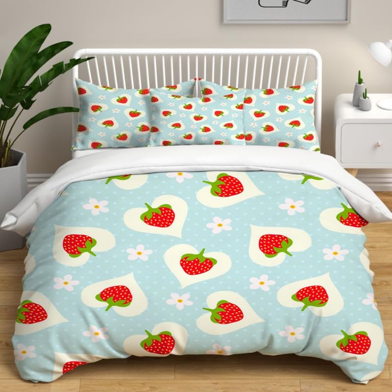Parure de lit 90x190 fraise bleue pour une chambre d'enfant douce et ludique
