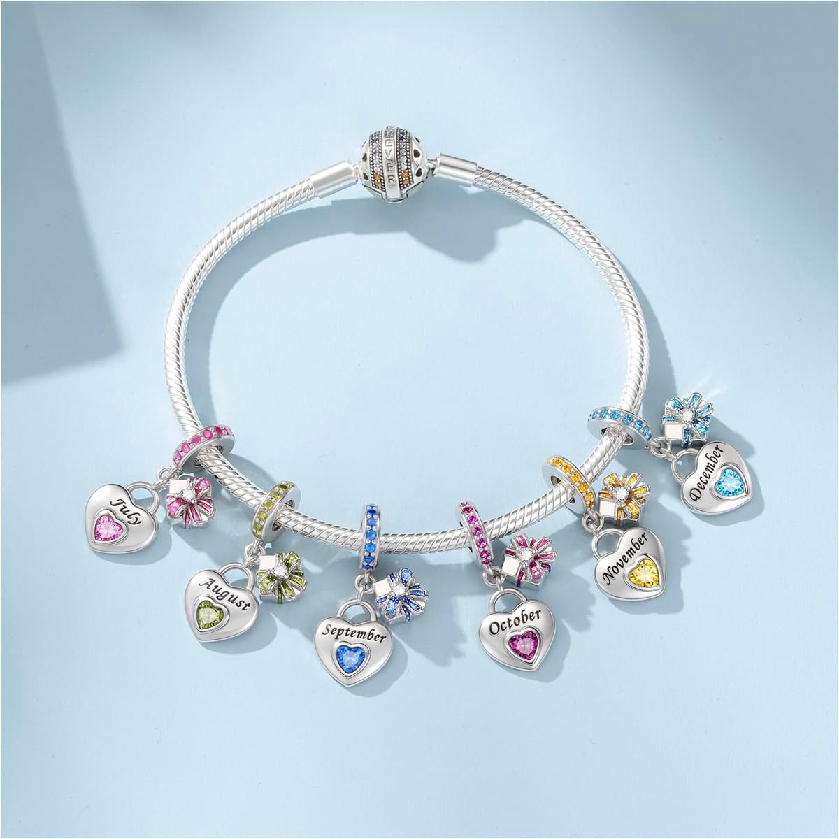 MICOO 925 Sterling Silver Birthstone Charms Bead Charms for Bracelet and Necklace Happy Birthday Charm Jewelry Gift for Women - Image 3