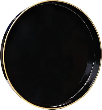 Spsyrine Round Black Decorative Tray, 13" Plastic Serving Table Tray with Handles for Ottoman, Coffee Table, Bathroom, Kitchen, Living Room